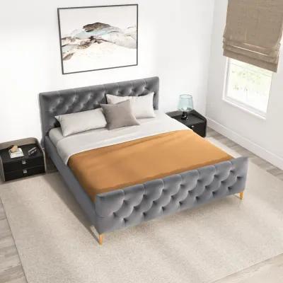 Beverly King Dark Grey Velvet Platform Bed