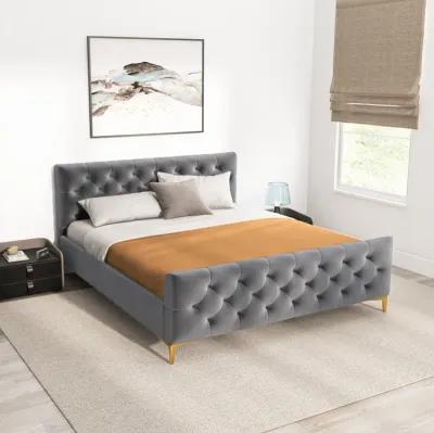 Beverly King Dark Grey Velvet Platform Bed