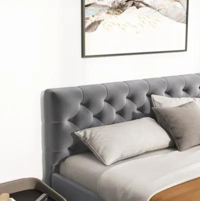 Beverly King Dark Grey Velvet Platform Bed