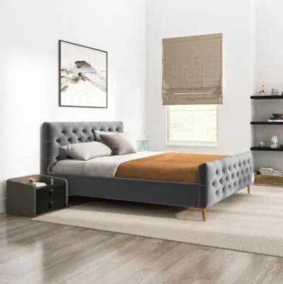 Beverly King Dark Grey Velvet Platform Bed