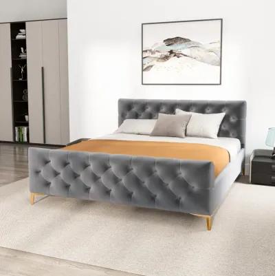 Beverly King Dark Grey Velvet Platform Bed