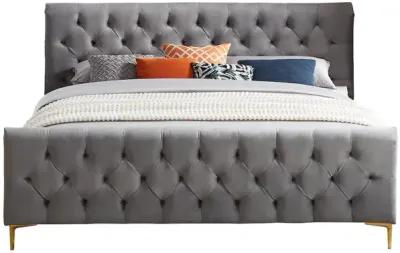 Beverly King Dark Grey Velvet Platform Bed