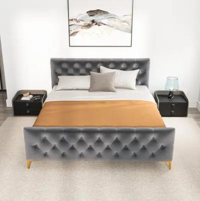 Beverly King Dark Grey Velvet Platform Bed