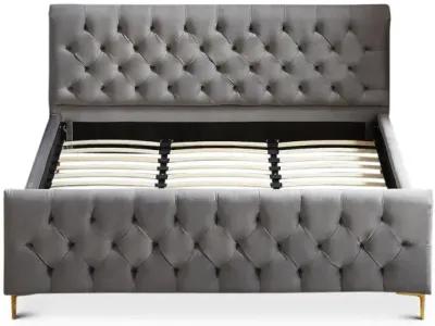 Beverly King Dark Grey Velvet Platform Bed