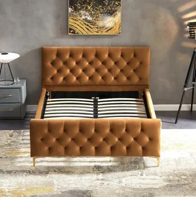 Beverly Queen Cognac Velvet Platform Bed