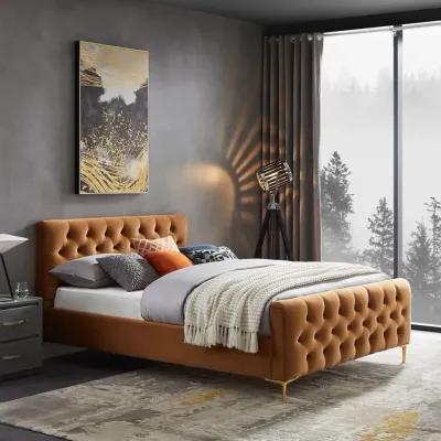 Beverly Queen Cognac Velvet Platform Bed