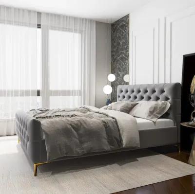 Beverly Queen Dark Grey Velvet Platform Bed