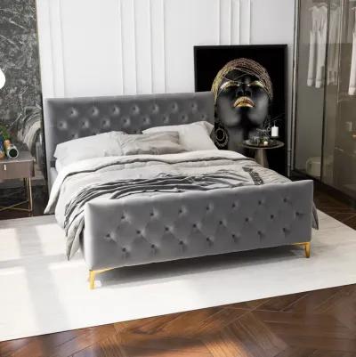 Beverly Queen Dark Grey Velvet Platform Bed