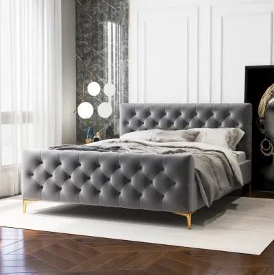 Beverly Queen Dark Grey Velvet Platform Bed