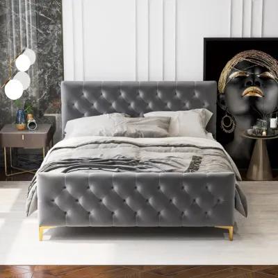 Beverly Queen Dark Grey Velvet Platform Bed