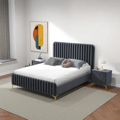 Angela Queen Grey Velvet Platform Bed