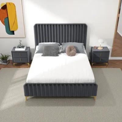 Angela Queen Grey Velvet Platform Bed