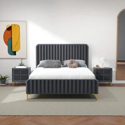 Angela Queen Grey Velvet Platform Bed