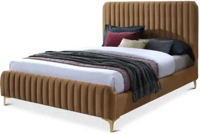 Angela Queen Cognac Velvet Platform Bed