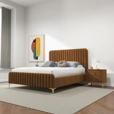 Angela Queen Cognac Velvet Platform Bed