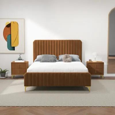 Angela Queen Cognac Velvet Platform Bed