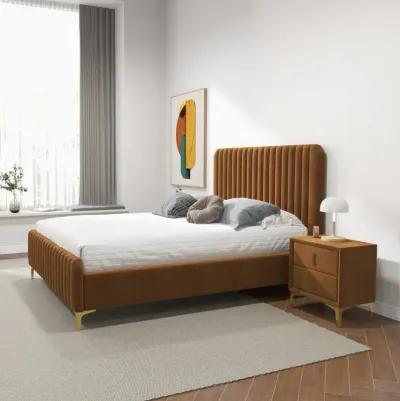 Angela Queen Cognac Velvet Platform Bed