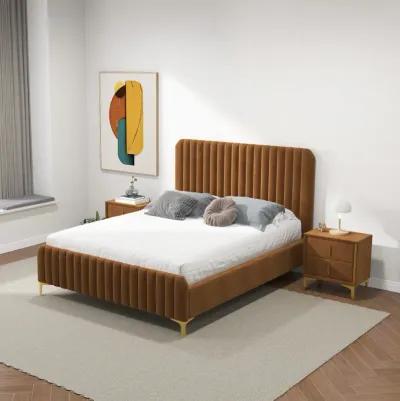 Angela Queen Cognac Velvet Platform Bed