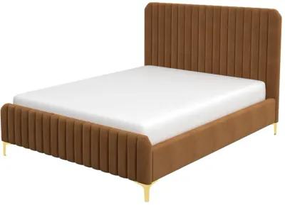 Angela Queen Cognac Velvet Platform Bed