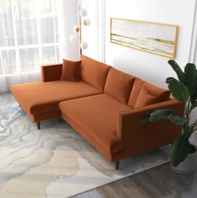 Delano Burnt Orange Velvet Sectional Sofa Left Facing Chaise