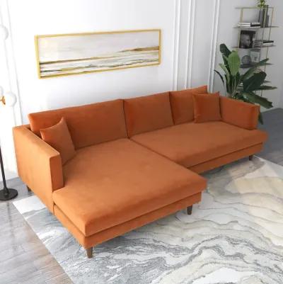 Delano Burnt Orange Velvet Sectional Sofa Left Facing Chaise