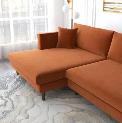 Delano Burnt Orange Velvet Sectional Sofa Left Facing Chaise