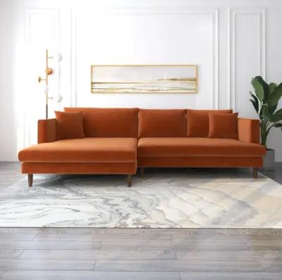 Delano Burnt Orange Velvet Sectional Sofa Left Facing Chaise