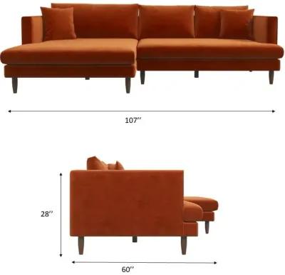 Delano Burnt Orange Velvet Sectional Sofa Left Facing Chaise