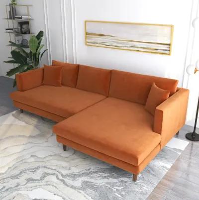 Delano Burnt Orange Velvet Sectional Sofa Right Facing Chaise