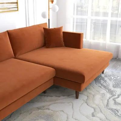 Delano Burnt Orange Velvet Sectional Sofa Right Facing Chaise