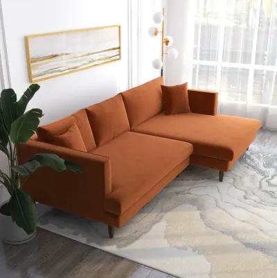 Delano Burnt Orange Velvet Sectional Sofa Right Facing Chaise