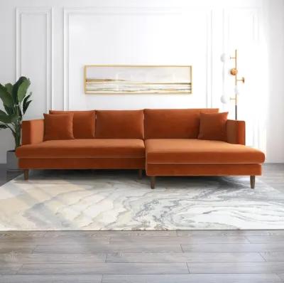 Delano Burnt Orange Velvet Sectional Sofa Right Facing Chaise