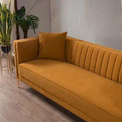 Kendra 91" Cognac Velvet Sofa