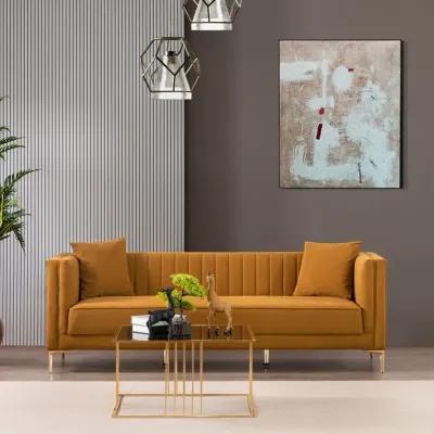 Kendra 91" Cognac Velvet Sofa