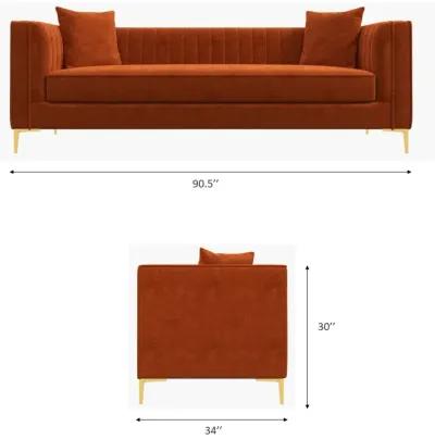 Kendra 91" Cognac Velvet Sofa