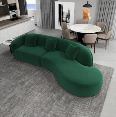 Galleria Dark Green Velvet Curvy Sectional Sofa