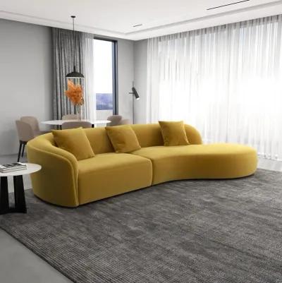 Galleria Japandi Style Curvy Sectional Sofa Gold Velvet