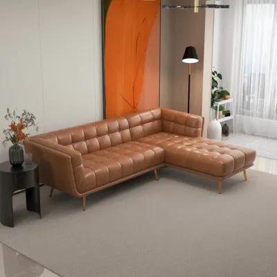 Kano Cognac Leather Sectional Sofa Right Facing Chaise