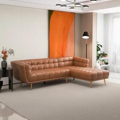 Kano Cognac Leather Sectional Sofa Right Facing Chaise