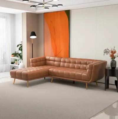 Kano L Shape Cognac Leather Sectional Sofa Left Facing Chaise