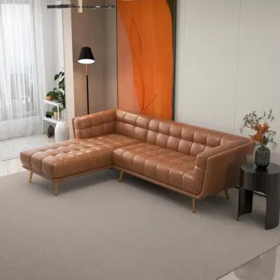 Kano L Shape Cognac Leather Sectional Sofa Left Facing Chaise