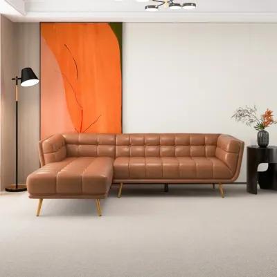 Kano L Shape Cognac Leather Sectional Sofa Left Facing Chaise