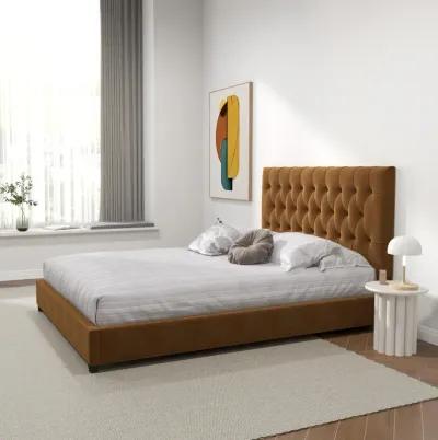 Eldridge Queen Cognac Velvet Platform Bed