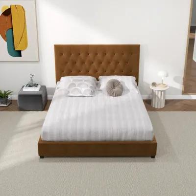 Eldridge Queen Cognac Velvet Platform Bed