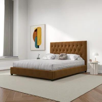 Eldridge Queen Cognac Velvet Platform Bed