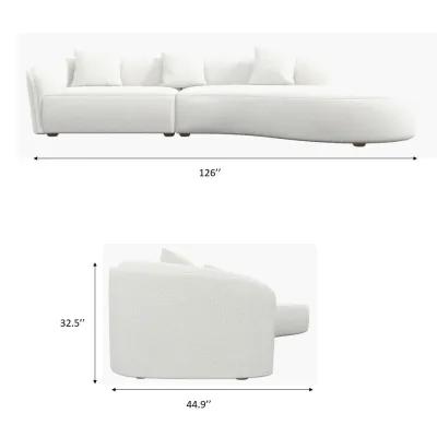 Galleria Japandi Style Curvy White Boucle Sectional Sofa