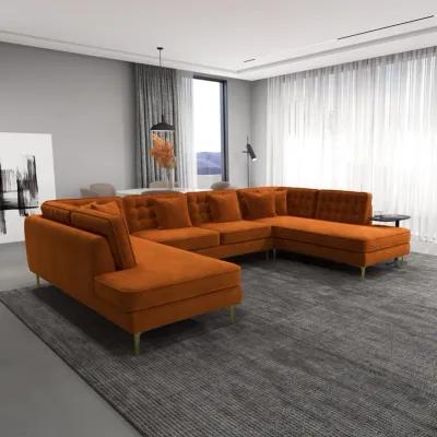 Caleb Burnt Orange Velvet U Shape Corner Sofa