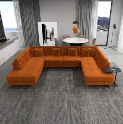 Caleb Burnt Orange Velvet U Shape Corner Sofa