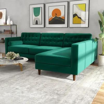 Olson Green Velvet Sectional Sofa Right Chaise