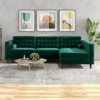 Olson Green Velvet Sectional Sofa Right Chaise